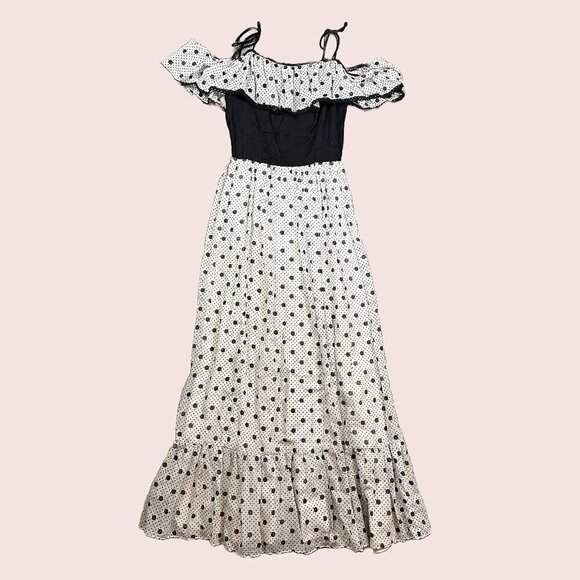 American Vintage Dresses & Skirts - Vintage Darling Debs 60s 70s Polka Dot Off Shoulder Ruffle Maxi Dress X-Small